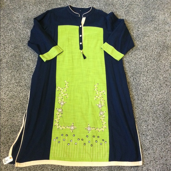 XXL Green and navy dress/tunic top from India - Picture 4 of 11